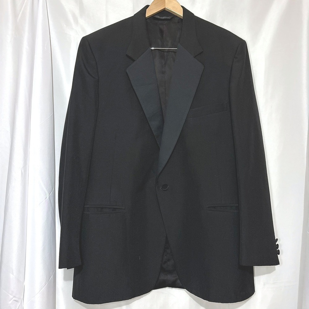 Vintage Robert Stock Black Tuxedo Jacket Satin Peak Lapel One Button Made in USA